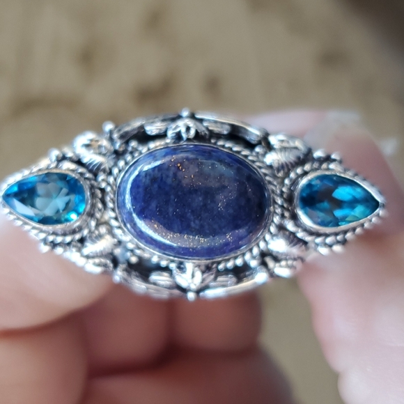 New Lapis Lazuli & Blue Topaz 925 Silver Butterflies Statement Ring. - Picture 12 of 14